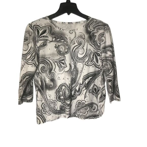 Zenergy by Chico's Black White Paisley Size 3 XL 16 Top Shirt Tee Cotton T-Shirt - Picture 1 of 7